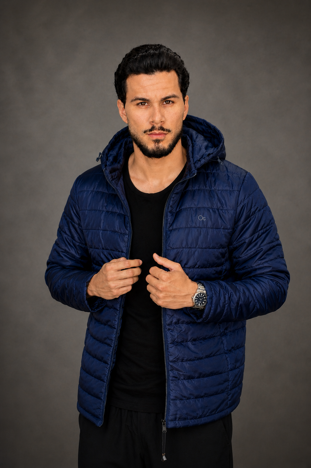 Jaqueta Essencial Puffer Ogochi Masculina com Zíper e Gorro Removível
