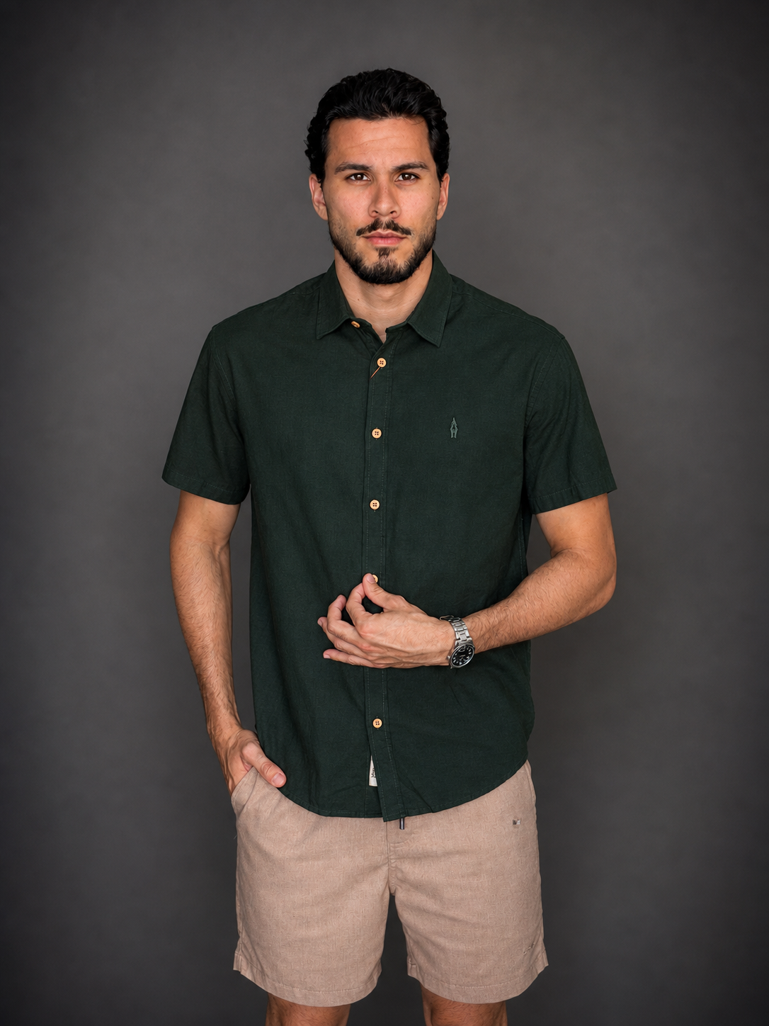 Camisa Linho Premium Manga Curta Ankor – Botões de Madeira | Linho Leve