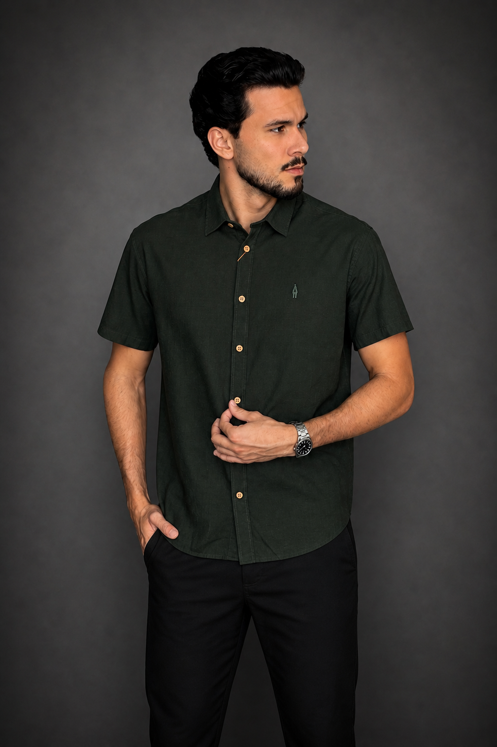 Camisa Linho Premium Manga Curta Ankor – Botões de Madeira | Linho Leve