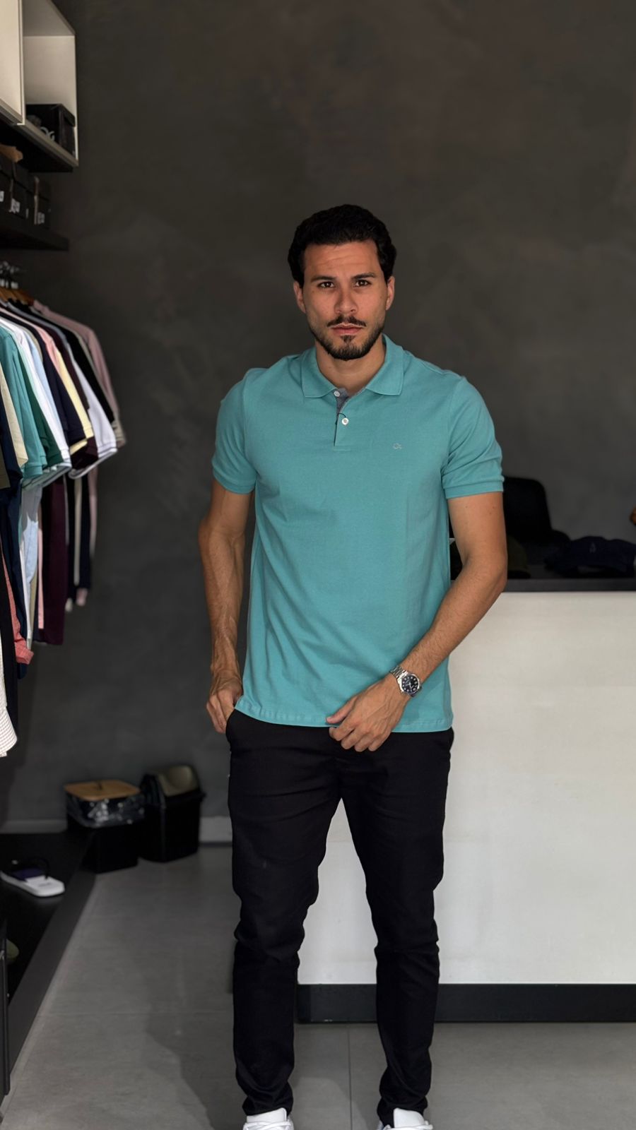 Camisa Polo Ogochi Verde Ciano Premium Masculina