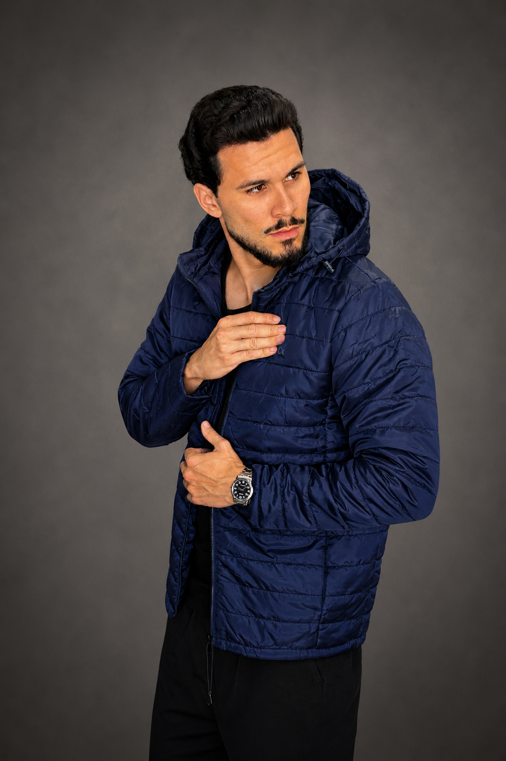 Jaqueta Essencial Puffer Ogochi Masculina com Zíper e Gorro Removível