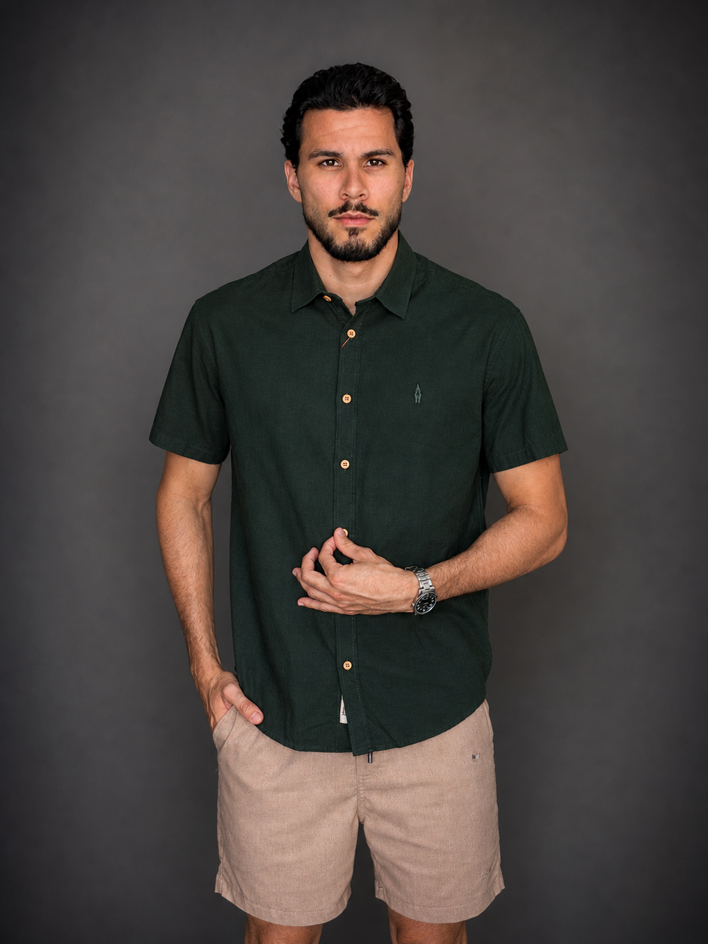 Camisa Linho Premium Manga Curta Ankor – Botões de Madeira | Linho Leve