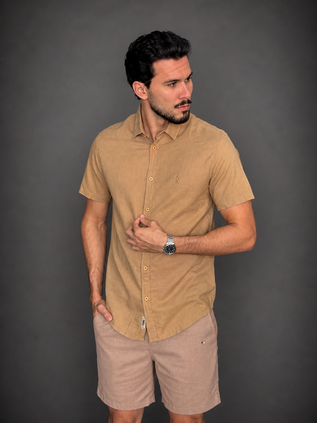 Camisa Linho Premium Manga Curta Ankor – Botões de Madeira | Linho Leve