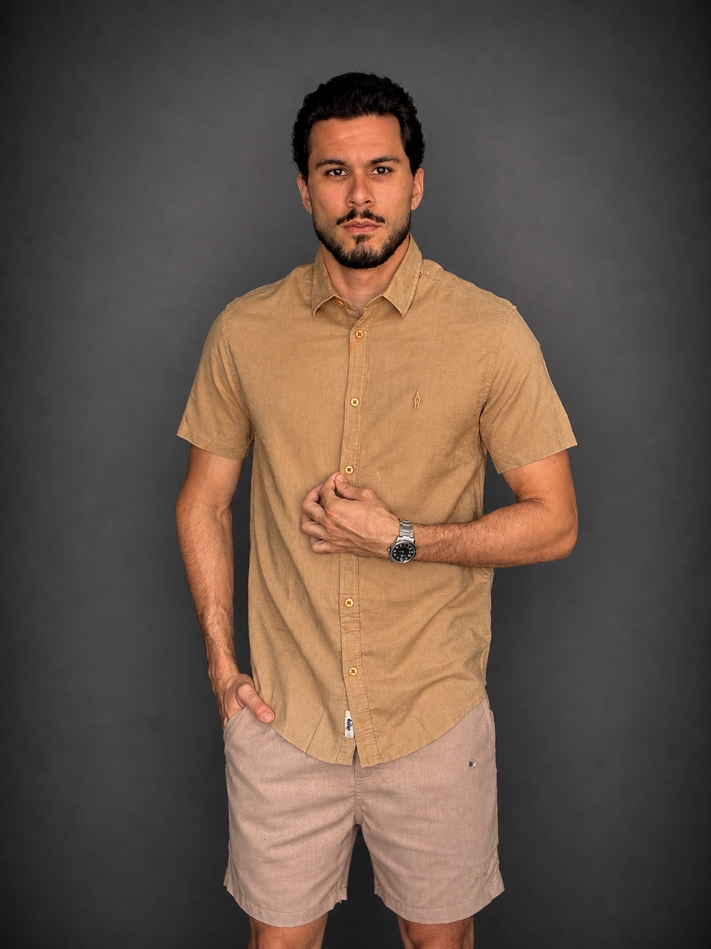 Camisa Linho Premium Manga Curta Ankor – Botões de Madeira | Linho Leve