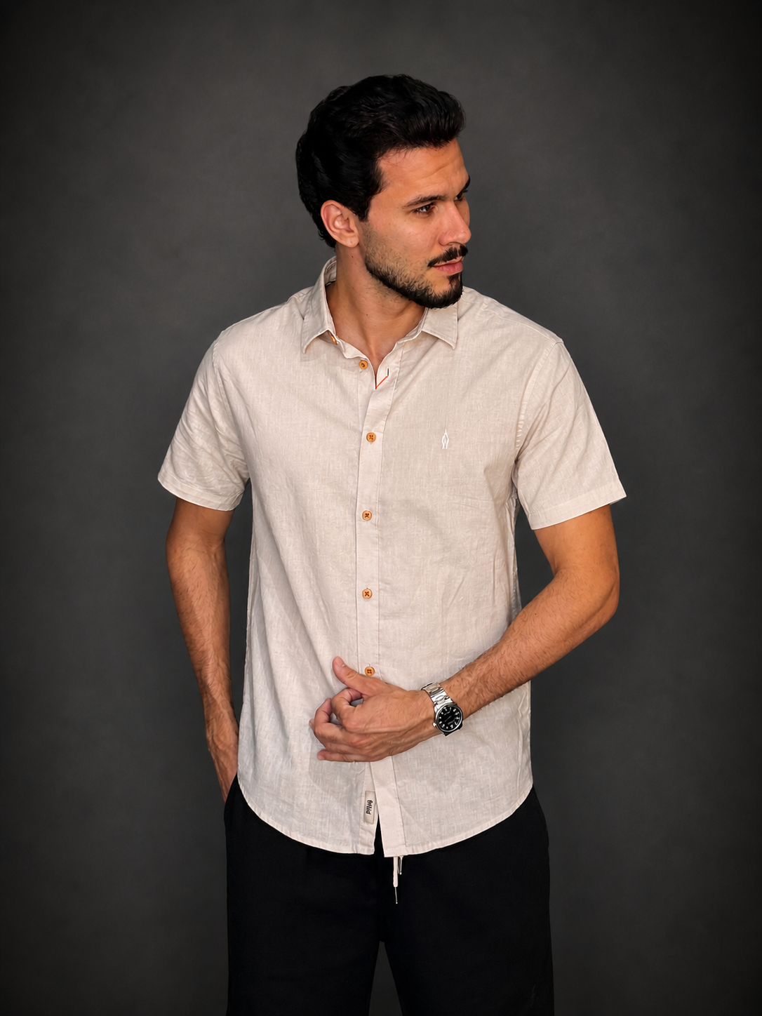 Camisa Linho Premium Manga Curta Ankor – Botões de Madeira | Linho Leve