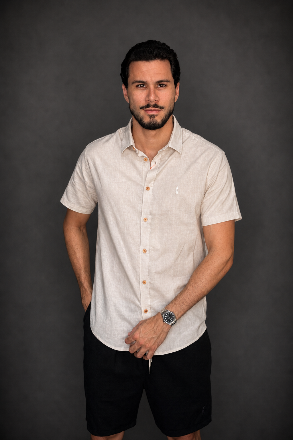 Camisa Linho Premium Manga Curta Ankor – Botões de Madeira | Linho Leve