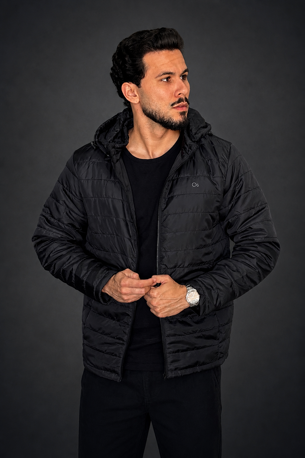 Jaqueta Essencial Puffer Ogochi Masculina com Zíper e Gorro Removível