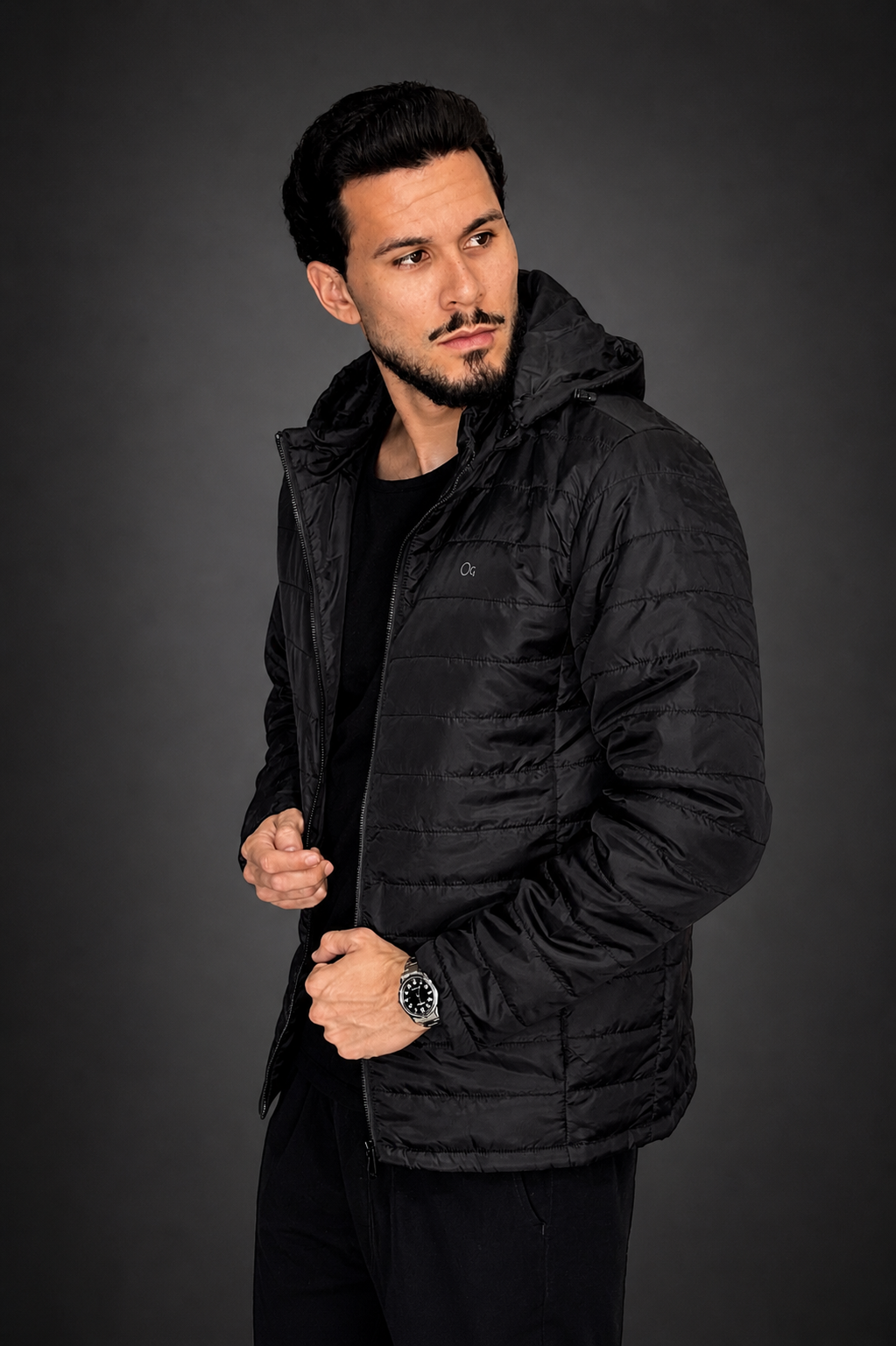 Jaqueta Essencial Puffer Ogochi Masculina com Zíper e Gorro Removível