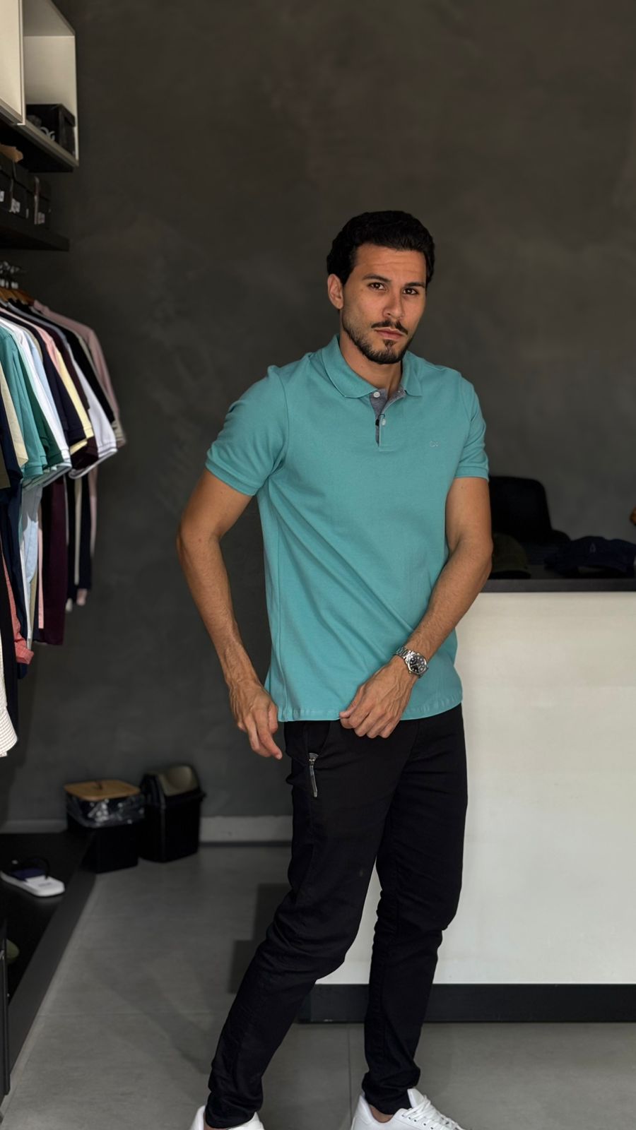 Camisa Polo Ogochi Verde Ciano Premium Masculina