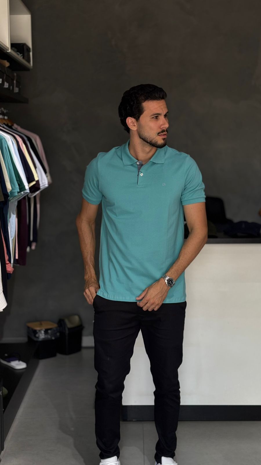 Camisa Polo Ogochi Verde Ciano Premium Masculina